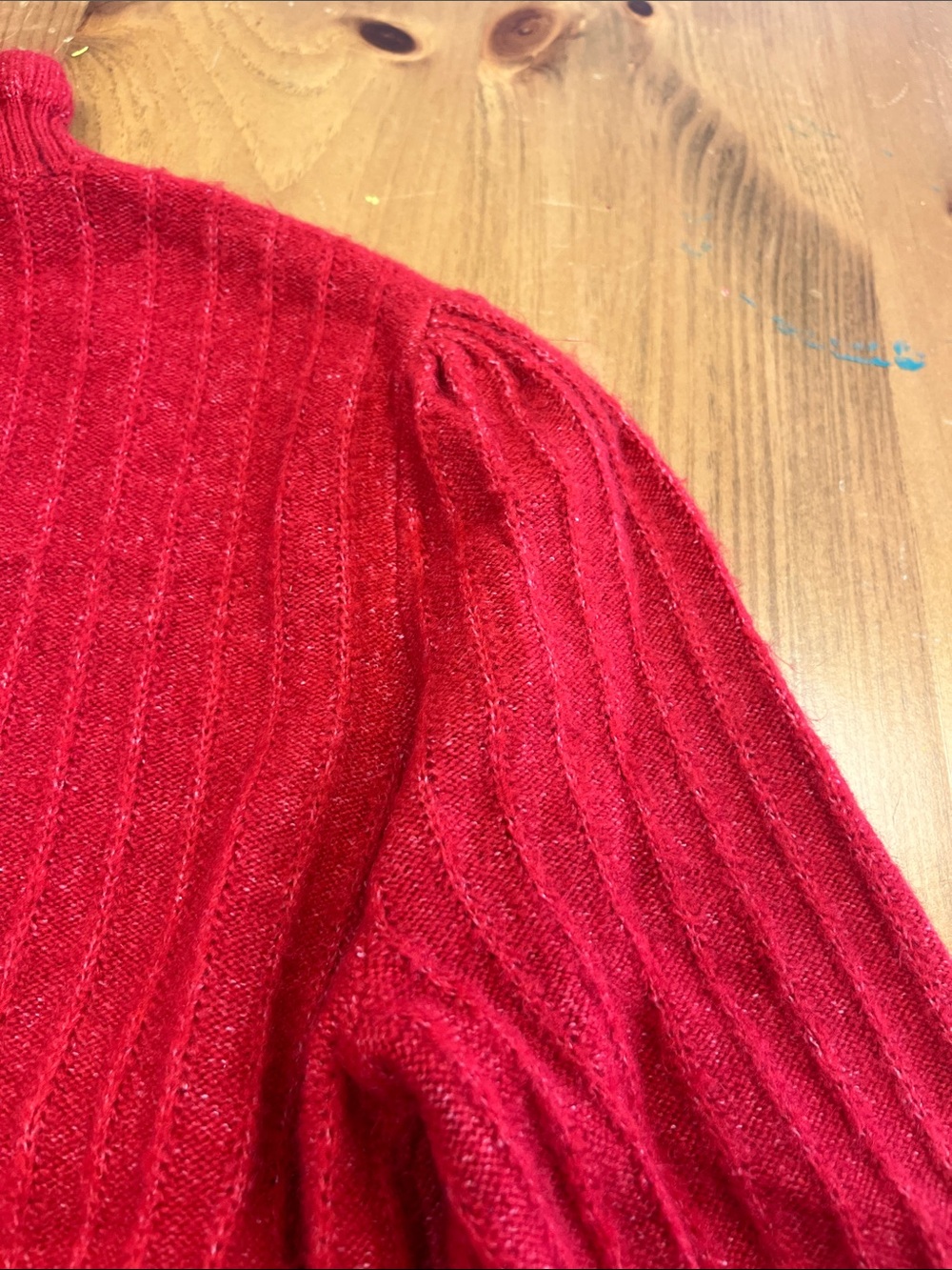 LOFT Red Ribbed Ruffle Mock Neck Sweater - Picture 9 of 9